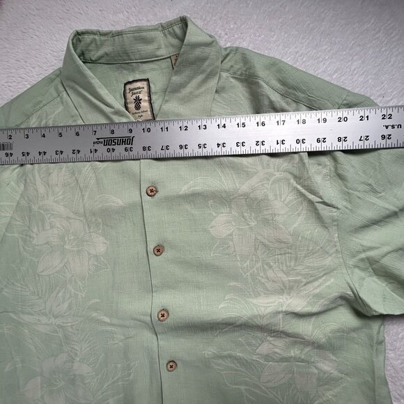 Jamaica Jaxx Mens Green Floral Button-Up Camp Shirt Large 100% Silk Short Sleeve - Picture 6 of 8